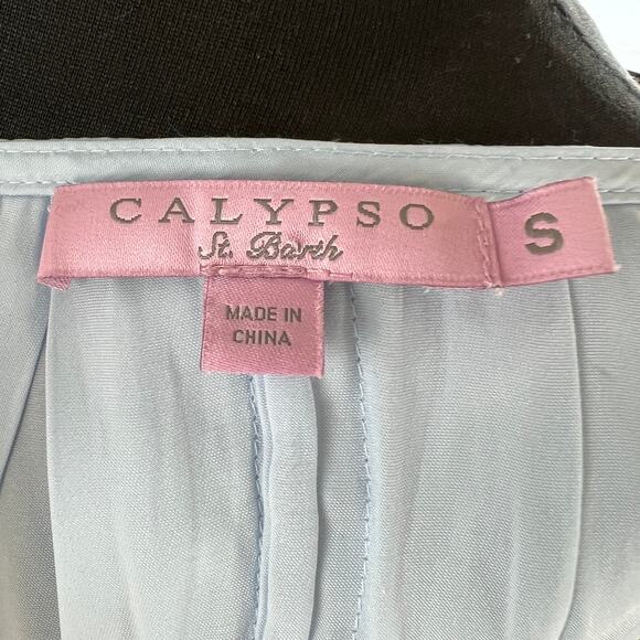 CALYPSO St. Barth Light Blue Long Sleeve Round Neck Keyhole Satin Blouse S Small - Picture 5 of 6